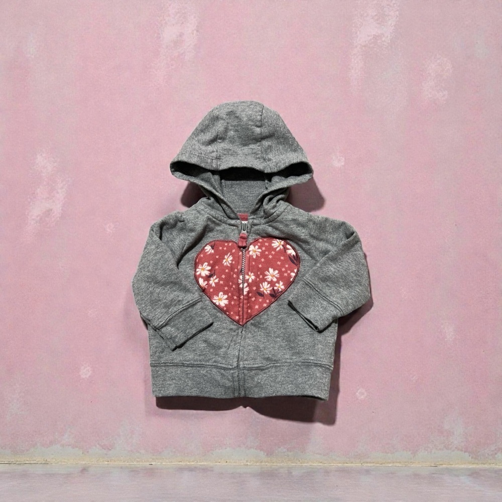 Carter's Gray Hoodie with Floral Heart